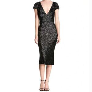 Dress The Population 'Allison' Elegant Short Sleeve Dress in Black Sequins XS
